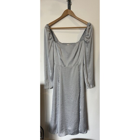 Aritzia Wilfred Light Blue Bridgerton Satin Square Neck Long Sleeve Dress Size 0 - Picture 4 of 12